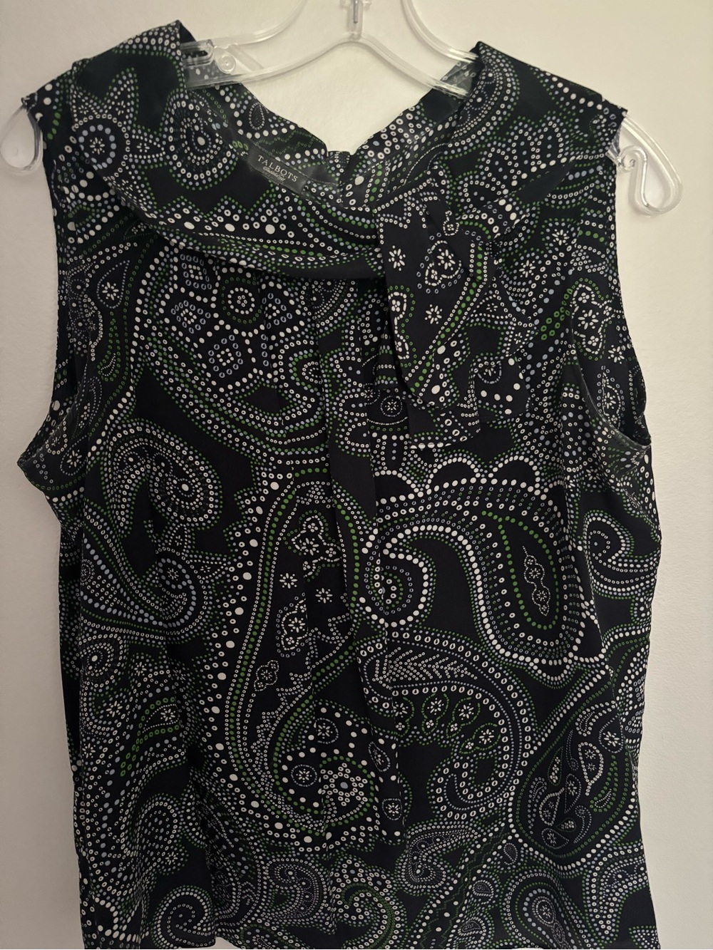 Talbots Navy Paisley Sleeveless Blouse with Knot